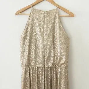 Bill Levkoff Champage Gold Sequin Gown
